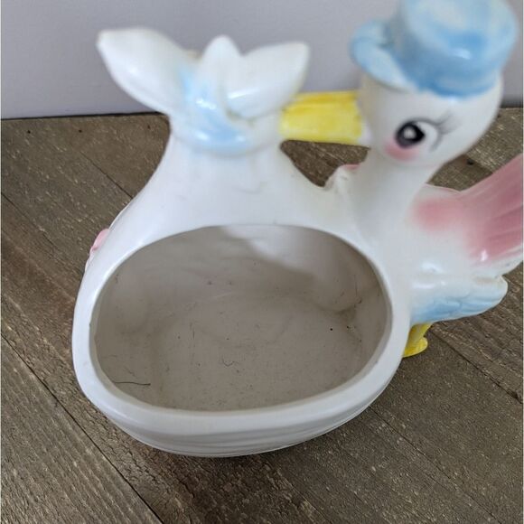 Rubens originals planter, Baby delivery stork ceramic planter, kitsch vintage MC - Picture 4 of 10